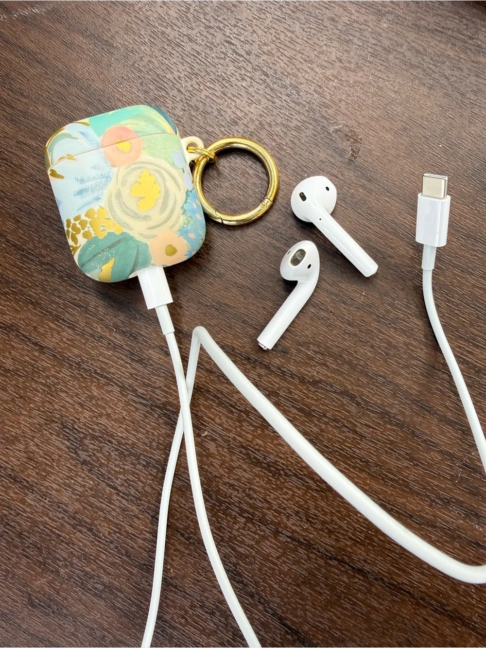 Apple AirPods and Case with Rifle Paper Floral Case and Gold Keyring